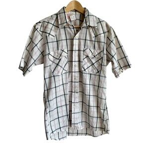 Vintage Saddle King Western Snap Shirt Men's L Plaid Pearl Snap Cowboy Rodeo 70s